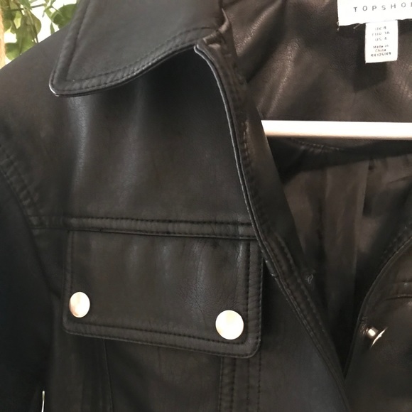 Topshop Faux Leather Button Up Jacket Coat Black - Picture 3 of 5